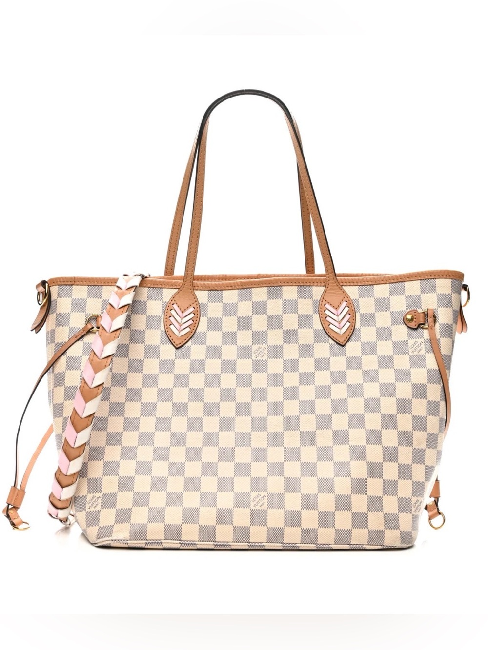 Louis Vuitton Damier Azur NeverfuL MM Pink & White Braided Strap Limited Edition